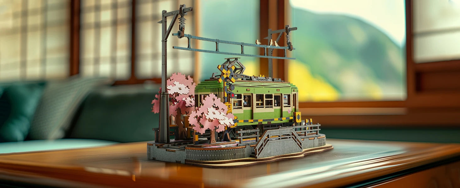 Robotime Rolife Sakura Journey Wooden Assemble Car Eco-friendly 3D Wooden Puzzle for Kids Funny Toys Building Block Kits