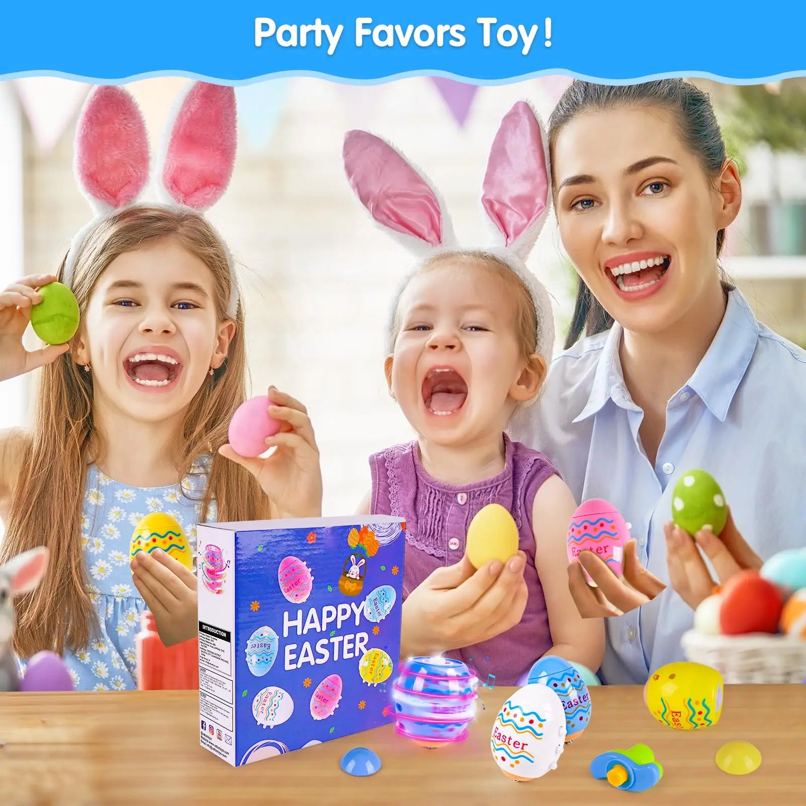 2024 TERRAMUS Easter Eggs Toys-6Pack Spinning Tops LED&Singing Party Favors Basket Stuffers Plastic Easter Gifts for Kids3+