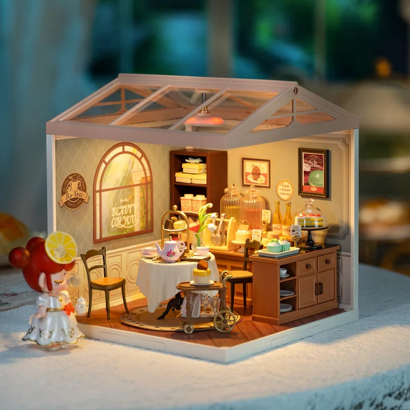 Robotime Rolife Super Creator Series Plastic Dollhouse Building Blocks for Kids Yum Burgers Leisurely Cheers Bar Sweet Sips Tea