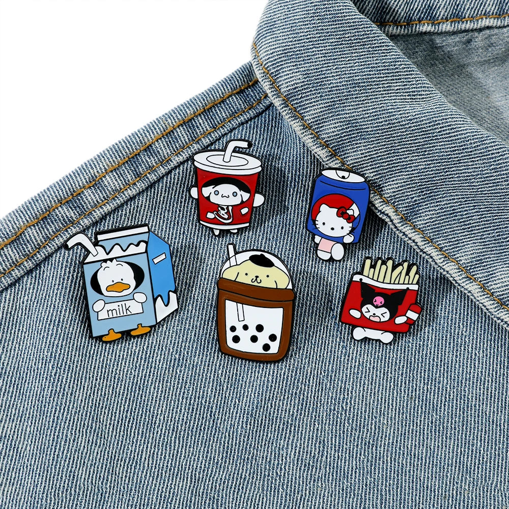 Sanrio Cola Hello Kitty Fries Kuromi Enamel Pin Pokemon Sandwich Pikachu Hamburger Charmander Metal Badge Brooch Gifts