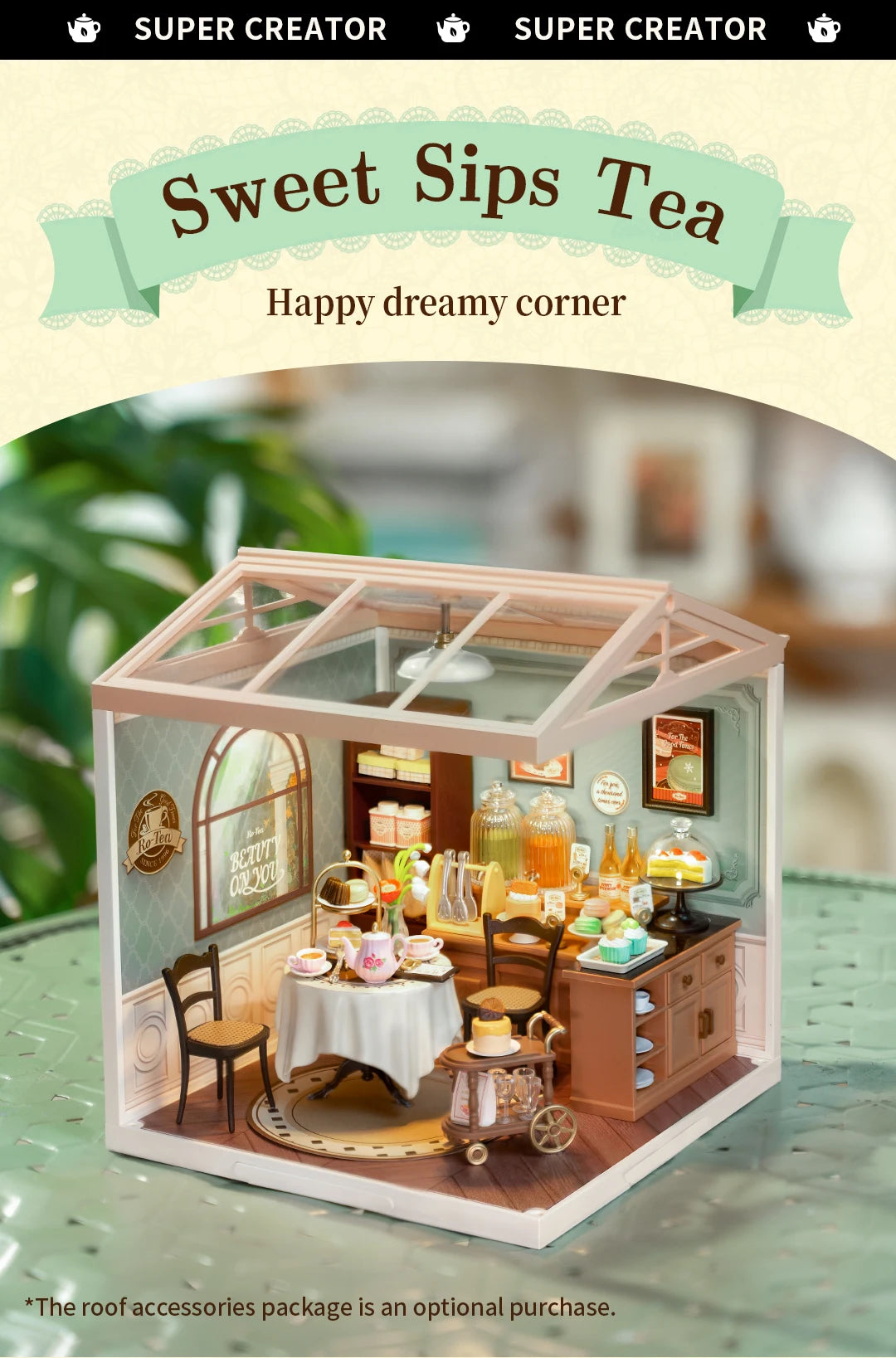 Robotime Rolife Super Creator Series Plastic Dollhouse Building Blocks for Kids Yum Burgers Leisurely Cheers Bar Sweet Sips Tea