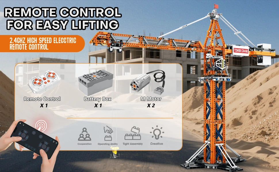 1288PCS Remote Control Tower Crane Building Blocks City Jib Crane Electric Technology RC Bricks Set Kids Play House Toys Gifts