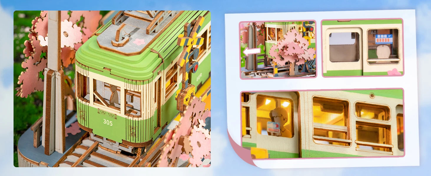 Robotime Rolife Sakura Journey Wooden Assemble Car Eco-friendly 3D Wooden Puzzle for Kids Funny Toys Building Block Kits