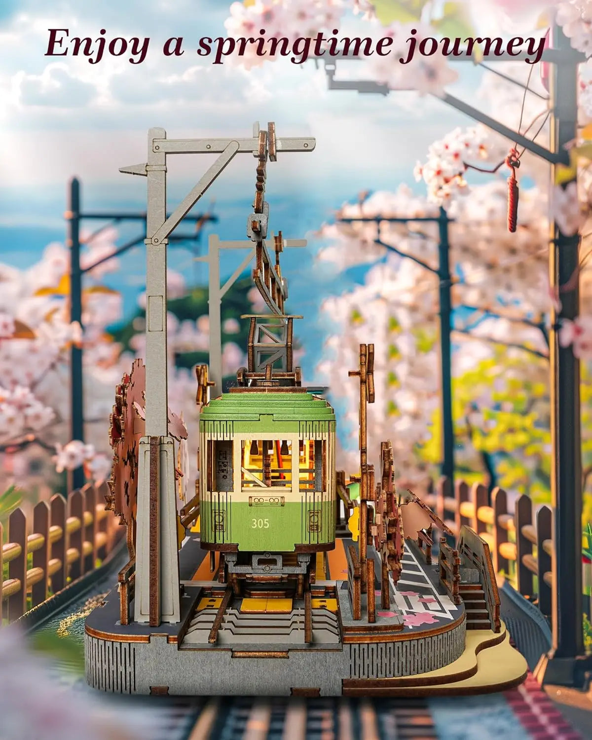 Robotime Rolife Sakura Journey Wooden Assemble Car Eco-friendly 3D Wooden Puzzle for Kids Funny Toys Building Block Kits