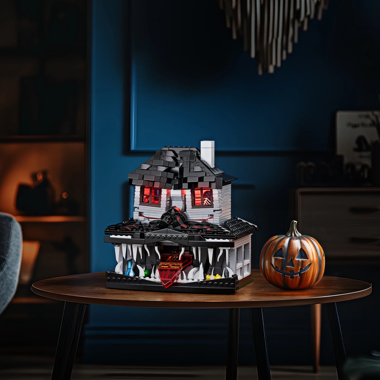 Haunted House Building Bricks Toys Monster Hut Model Blocks Home Decoration with LED light, Halloween Gifts for Boys and Girls