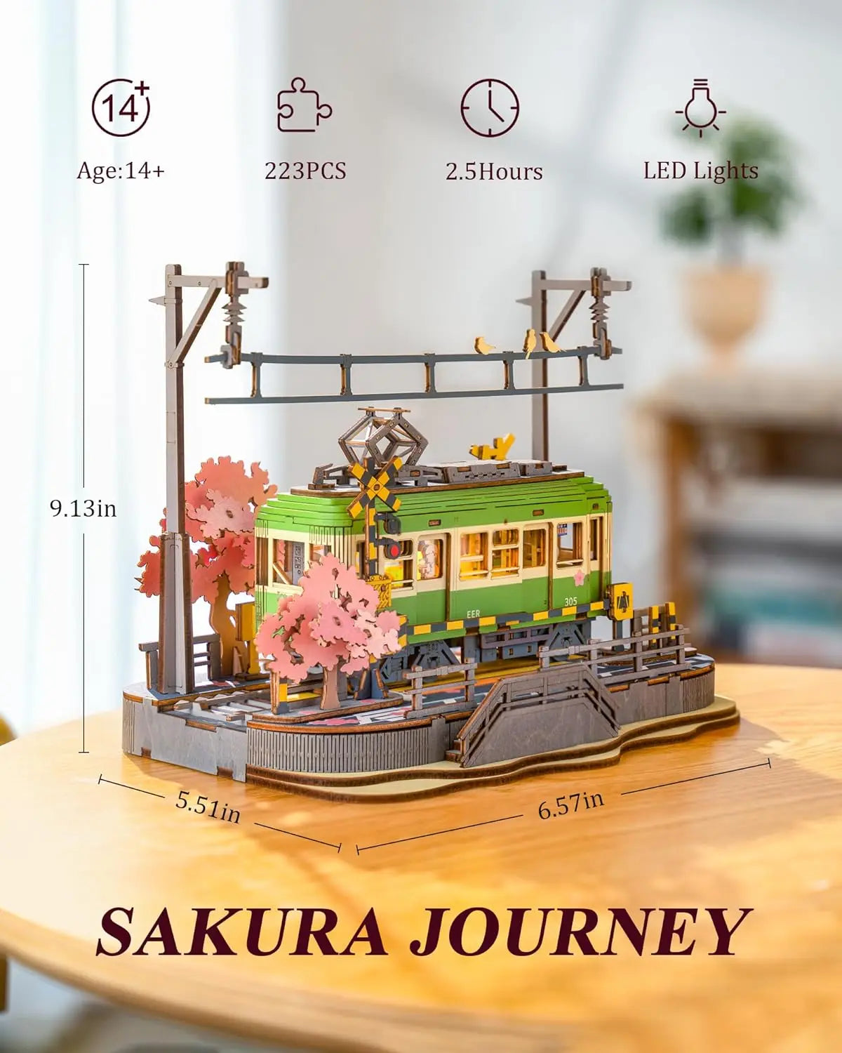 Robotime Rolife Sakura Journey Wooden Assemble Car Eco-friendly 3D Wooden Puzzle for Kids Funny Toys Building Block Kits