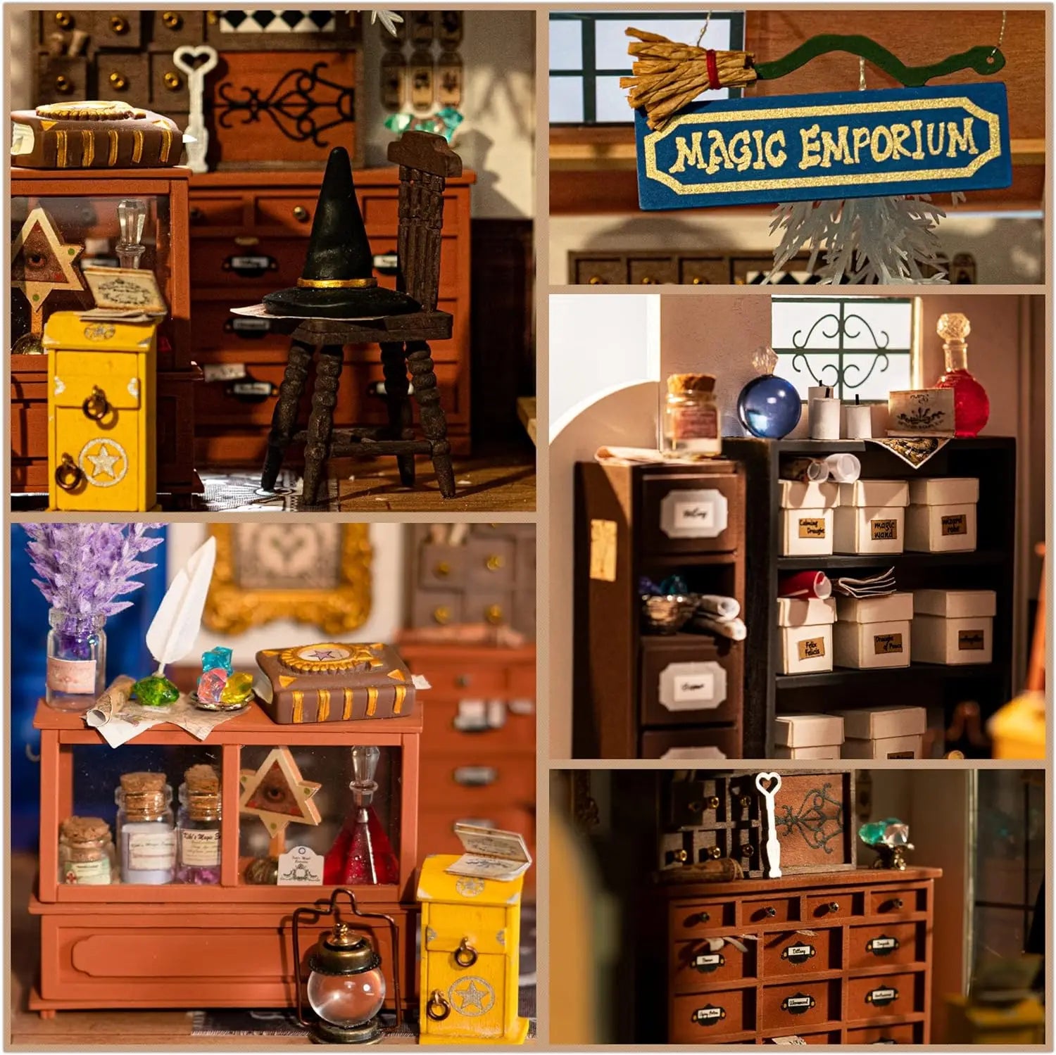 Robotime Rolife DIY Dollhouse Kiki's Magic Emporium Decorative Ornament Kids Miniature Fantasy Magic Doll House Wooden Kit Toy