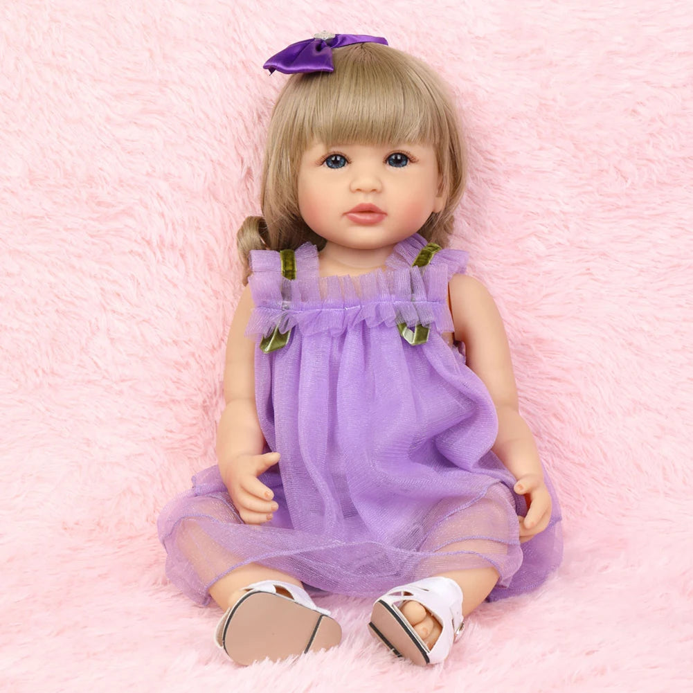 Fashion 55cm Simulation Princess Dolls Toy Mini Cute Purple Dress Baby Series Doll with Golden Curly Hair For Kids Kawaii Dolls