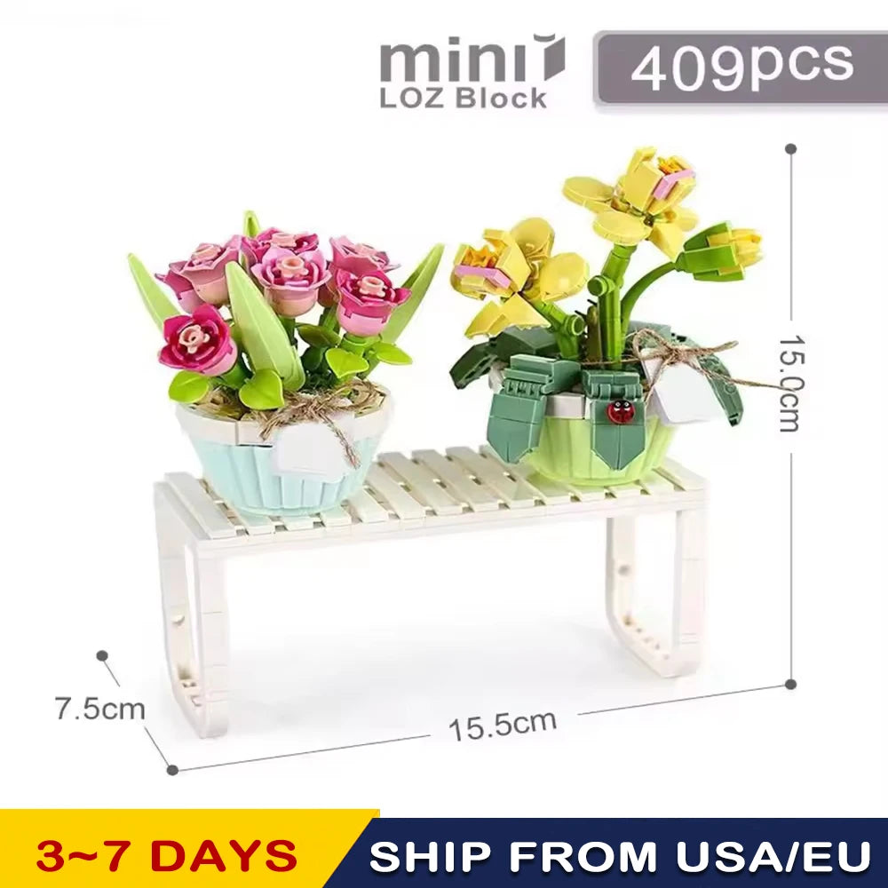 Romantic bouquet Mini Building blocks Girl toys DIY design Valentine building blocks Flower ornaments decorate Christmas gifts