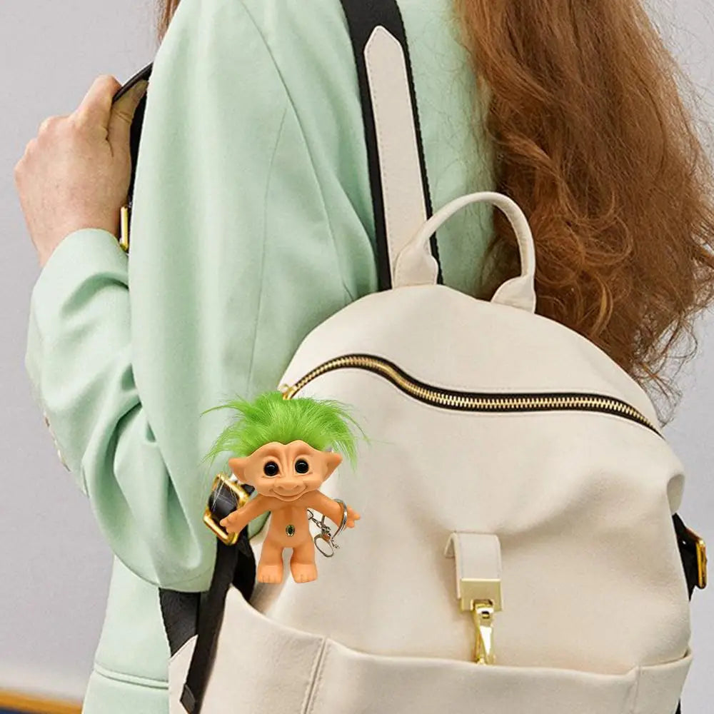 Troll Doll With Long Hair Vinyl Indian Ugly Doll Keychain Good Luck Troll Dolls Keychain Anti-Lost Key Chain Key Ring For Child