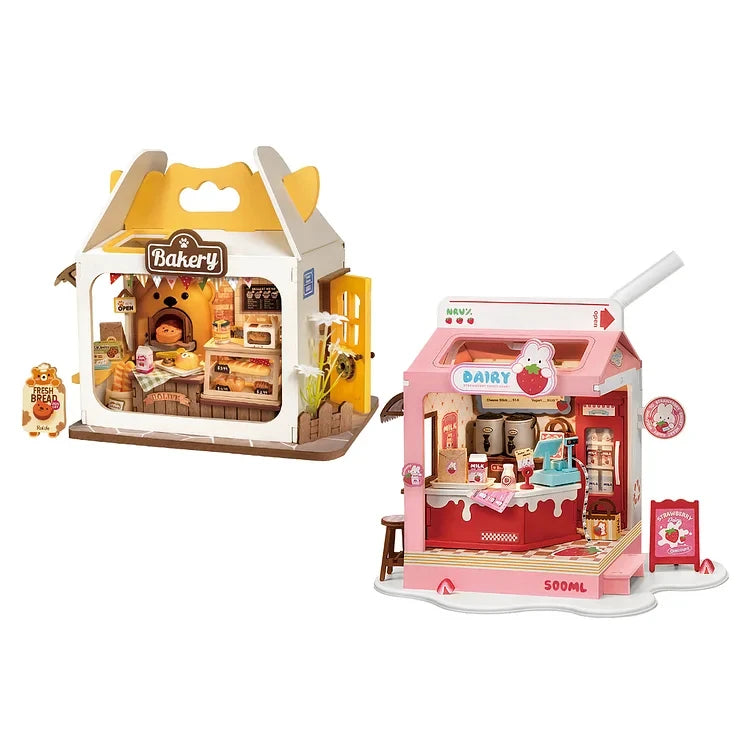 Robotime Rolife Food Box Shop DIY Miniature House Kit Easy Assembly Building Block Kits for Children Kids Sweet Color Design