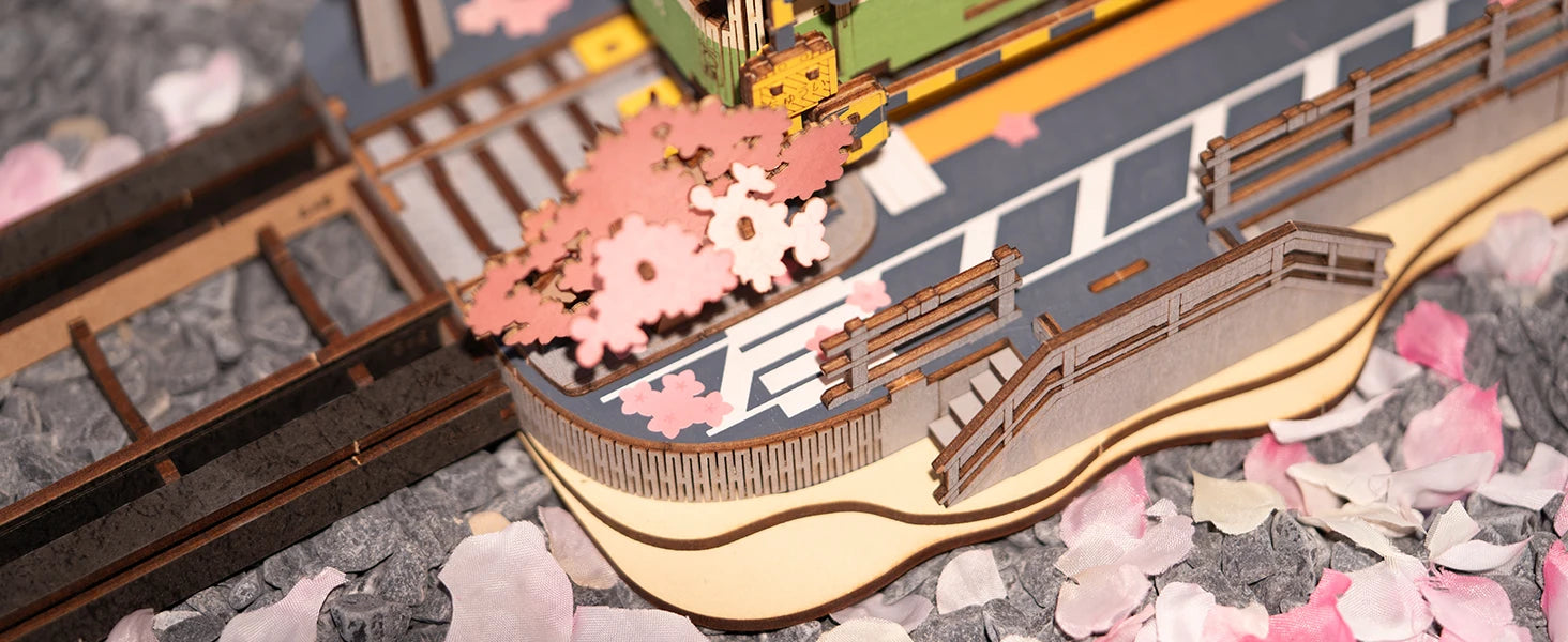 Robotime Rolife Sakura Journey Wooden Assemble Car Eco-friendly 3D Wooden Puzzle for Kids Funny Toys Building Block Kits