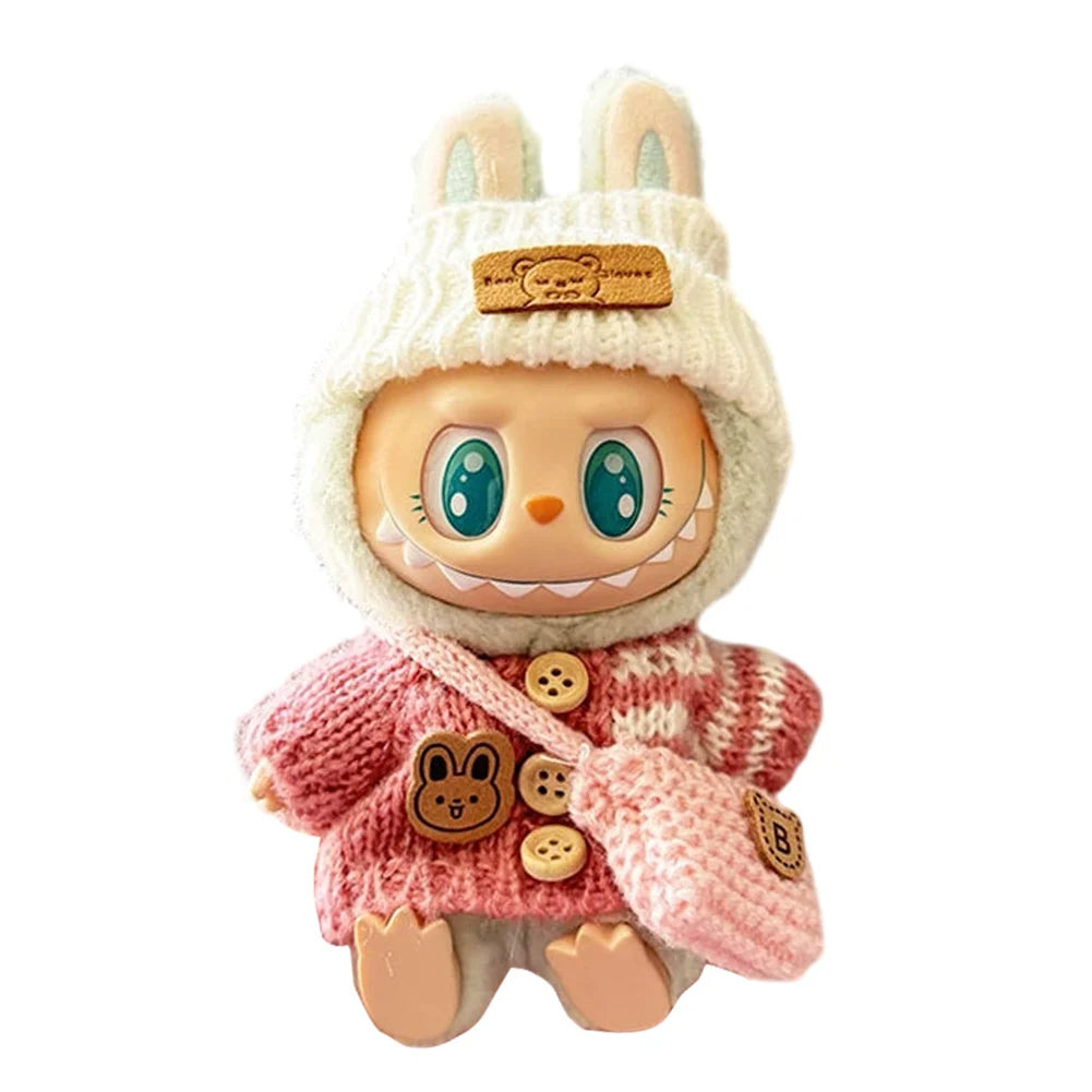 15-17 cm For Labubu v1v2 Clothes outfit For Labubu Sitting Party Bear Label Scarf Hat Bag Dolls Accessories Cute Decoration 