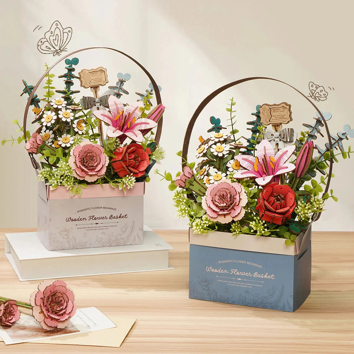 Robotime Rowood Flower Basket DIY 3D Wooden Puzzle Handscraft Flower Gifts for Girls friend Home Decoration Design