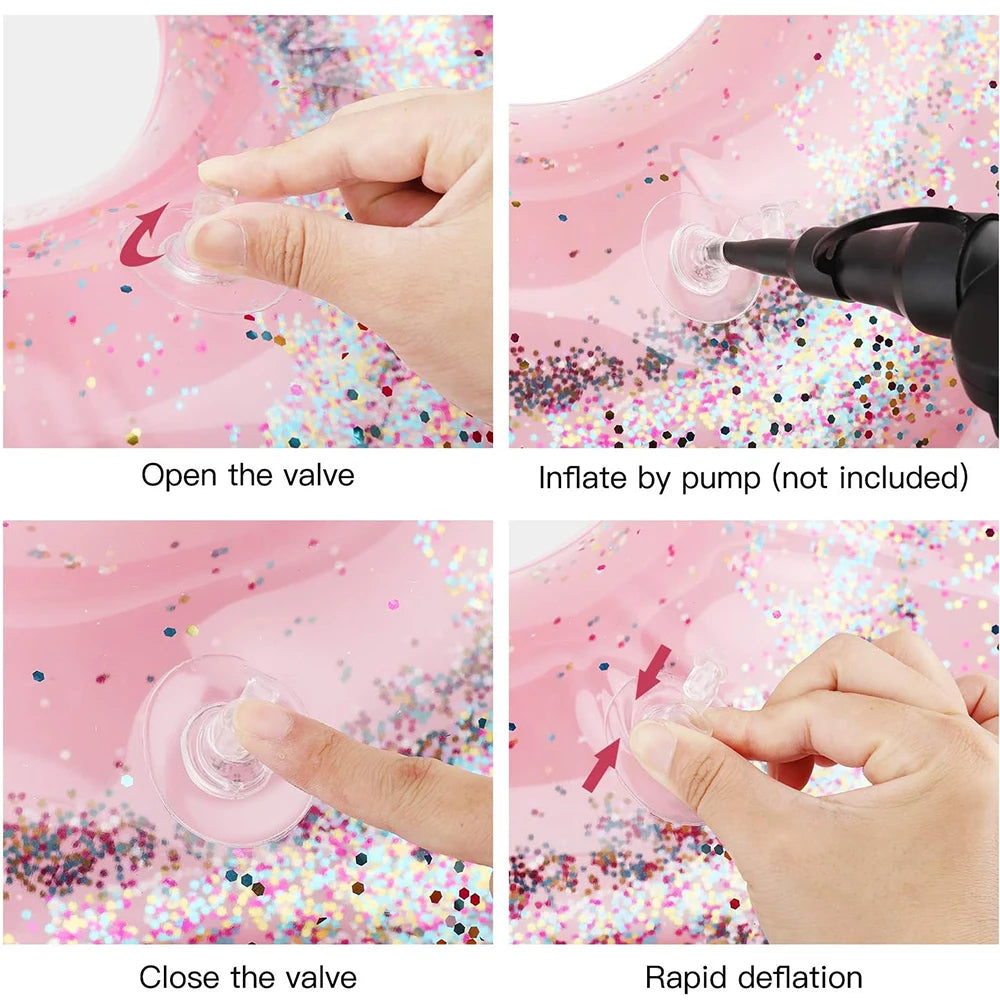 1pc Sequin Love Heart Swimming Ring Thickened PVC Inflatable Swim Circle Beach Swimming Pool Water Floating Ring