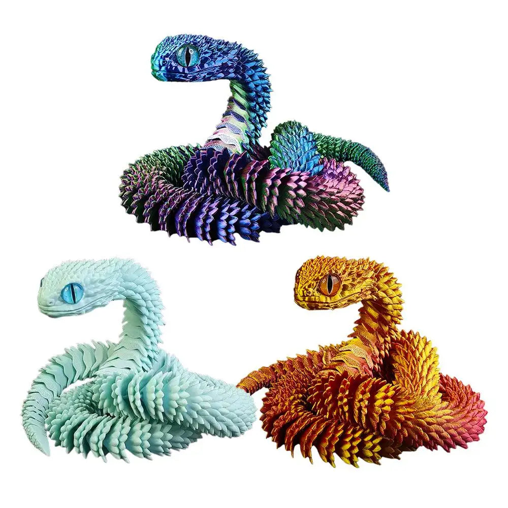 3D Printed Snake Model Toy Body Joint Movable Vipers Toys 3D Printed Snake Fidget Toy Simulation Snake Figurine Table Decoration