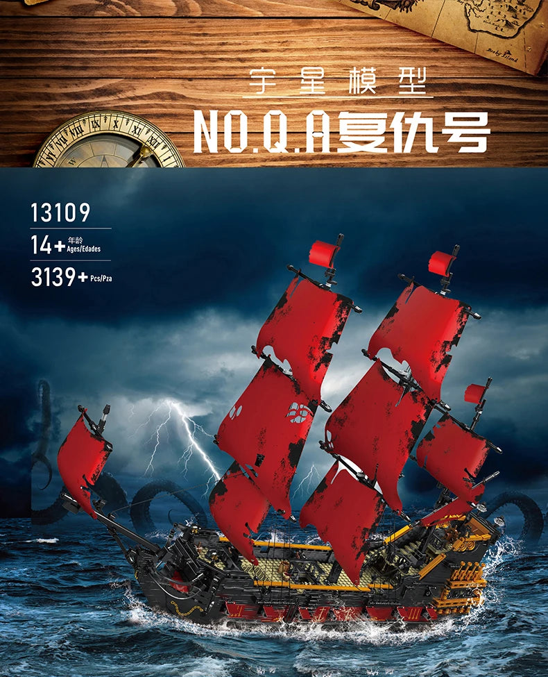 Mould King 13197 Pirate Ship Building Blocks Flying Dutchman Boat Construction Kit for Adults Kids Bricks Toys Christmas Gifts