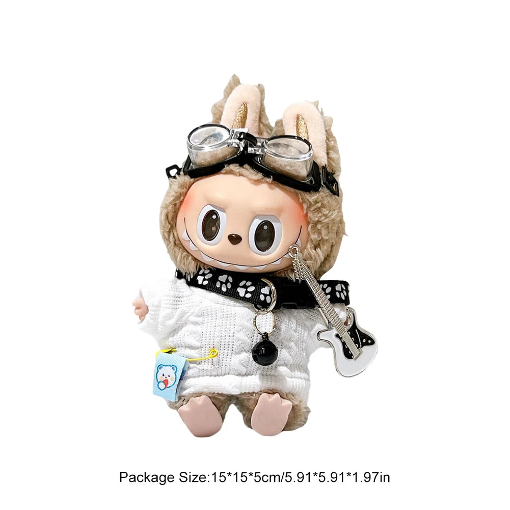 17cm DIY Sweater Goggles Dog Collar Guitar Fashion Doll'S Clothing Labubu Plush Doll Clothes Kawaii Animal Plushies Cartoon Suit