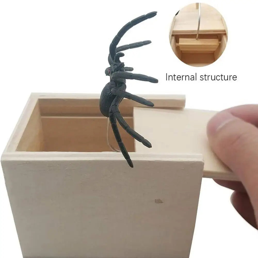 Halloween Fun Happy Joke Boxes Rubber Spider Prank Happy Box Handcrafted Wooden Spider Box Spider Box Prankoy for Kids