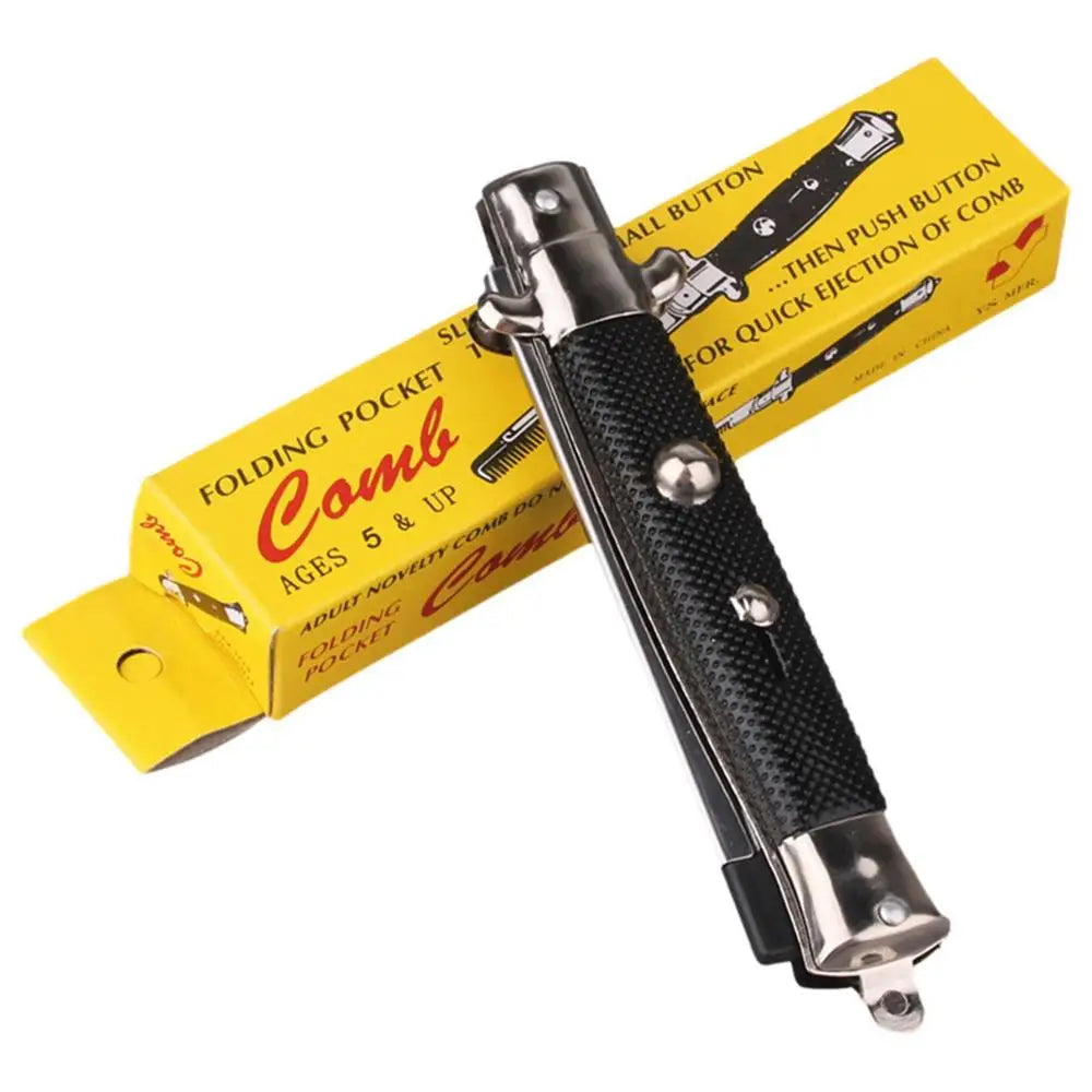 Switch Blade Comb Automatic Push Button Folding Barber Comb Portable Metal Spring Jump Brush Mens Pocket Comb Salon Beauty Tool