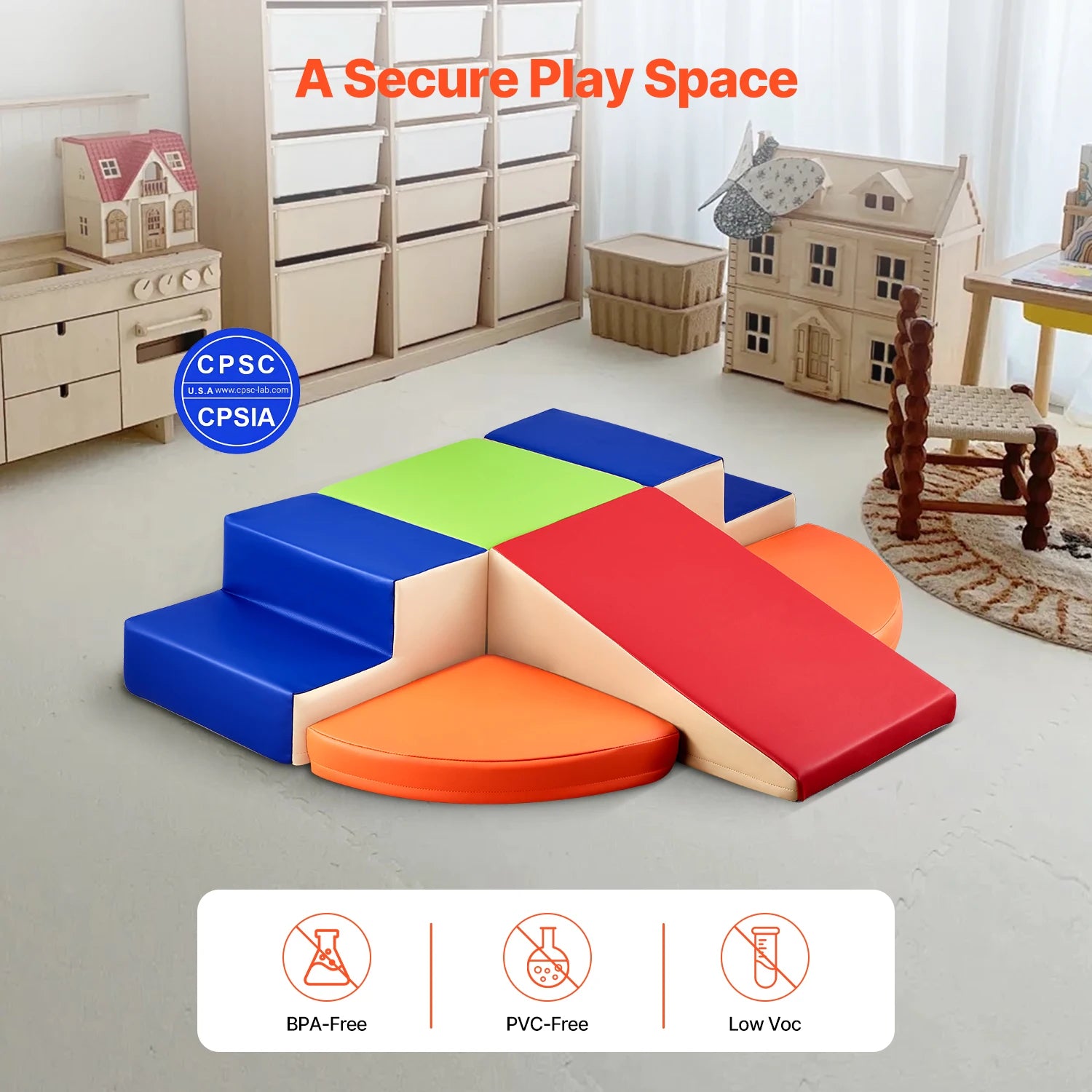 VEVOR 6Pcs Foam Climbing Toys Activity Playset PU Leather Kids Indoor Crawl Climbing Blocks for Children Crawling & Sliding