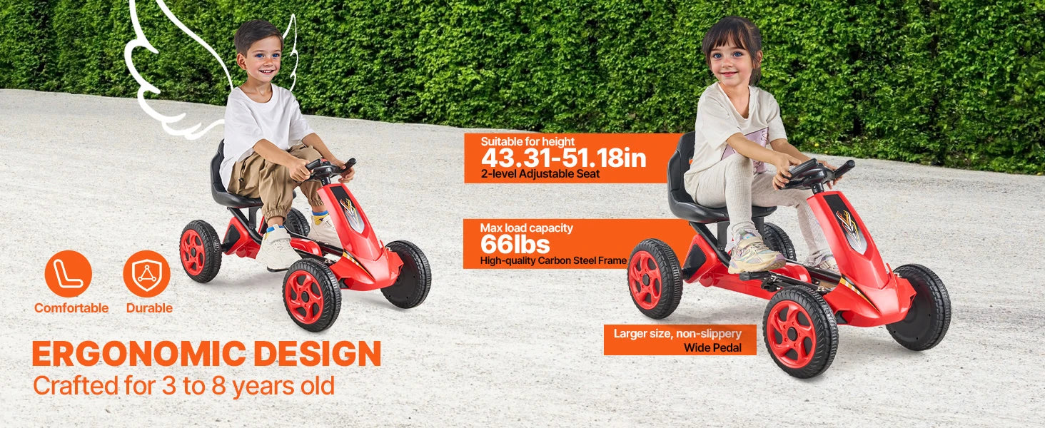 SucceBuy 66lbs Kid Pedal Go Kart 4 Wheel Off-Road Pedal Ride On Toys with Adjustable Seat Outdoor Racer Pedal Car for Boys Girls