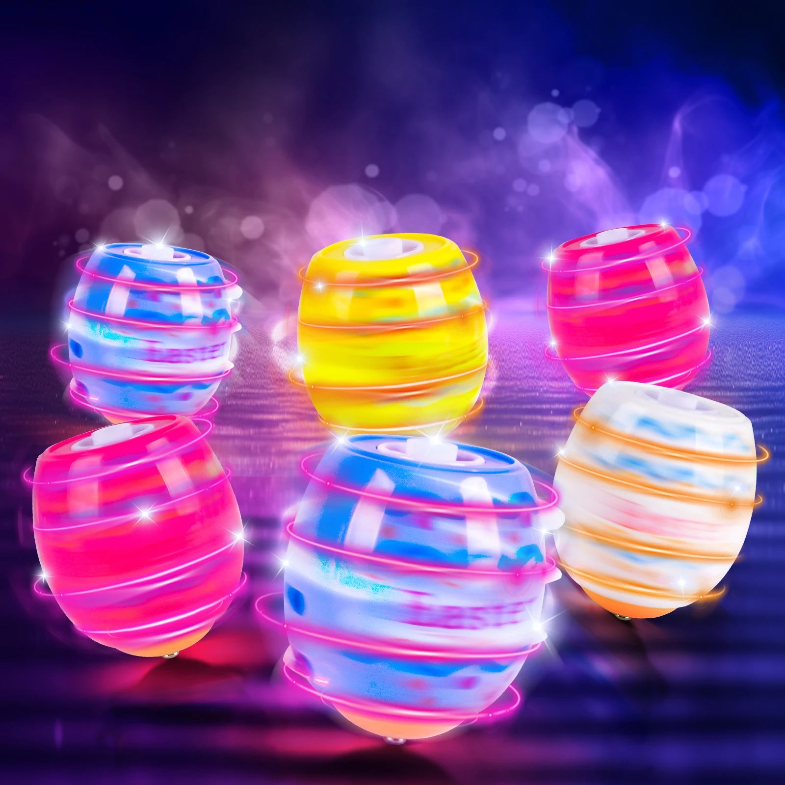 2024 TERRAMUS Easter Eggs Toys-6Pack Spinning Tops LED&Singing Party Favors Basket Stuffers Plastic Easter Gifts for Kids3+