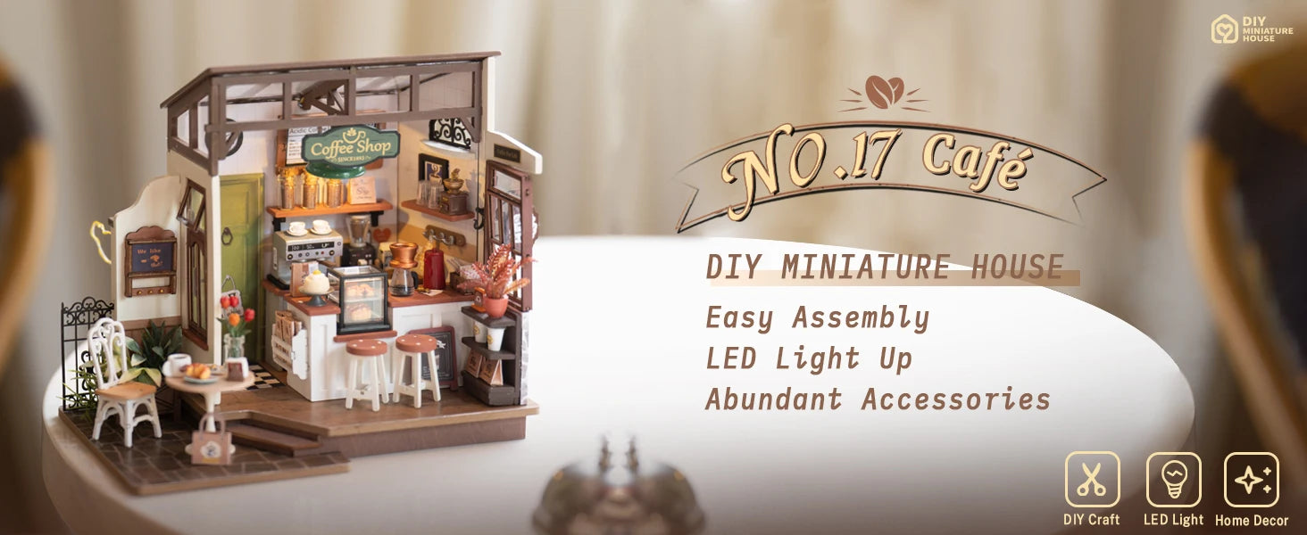 Robotime Rolife NO.17 Cafe 3D Puzzle DIY Miniature Dollhouse Kit Crafts Hobbies Amazing Gift for Women Children DG162