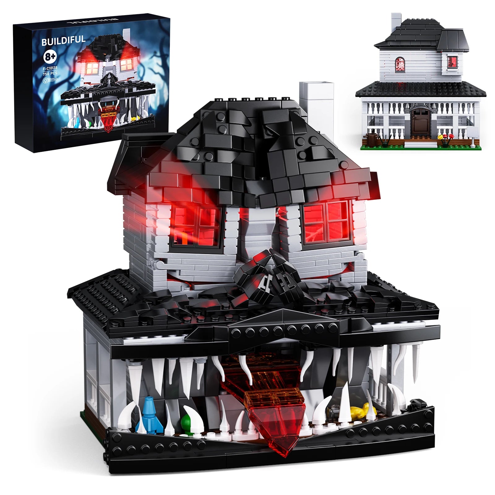 Haunted House Building Bricks Toys Monster Hut Model Blocks Home Decoration with LED light, Halloween Gifts for Boys and Girls