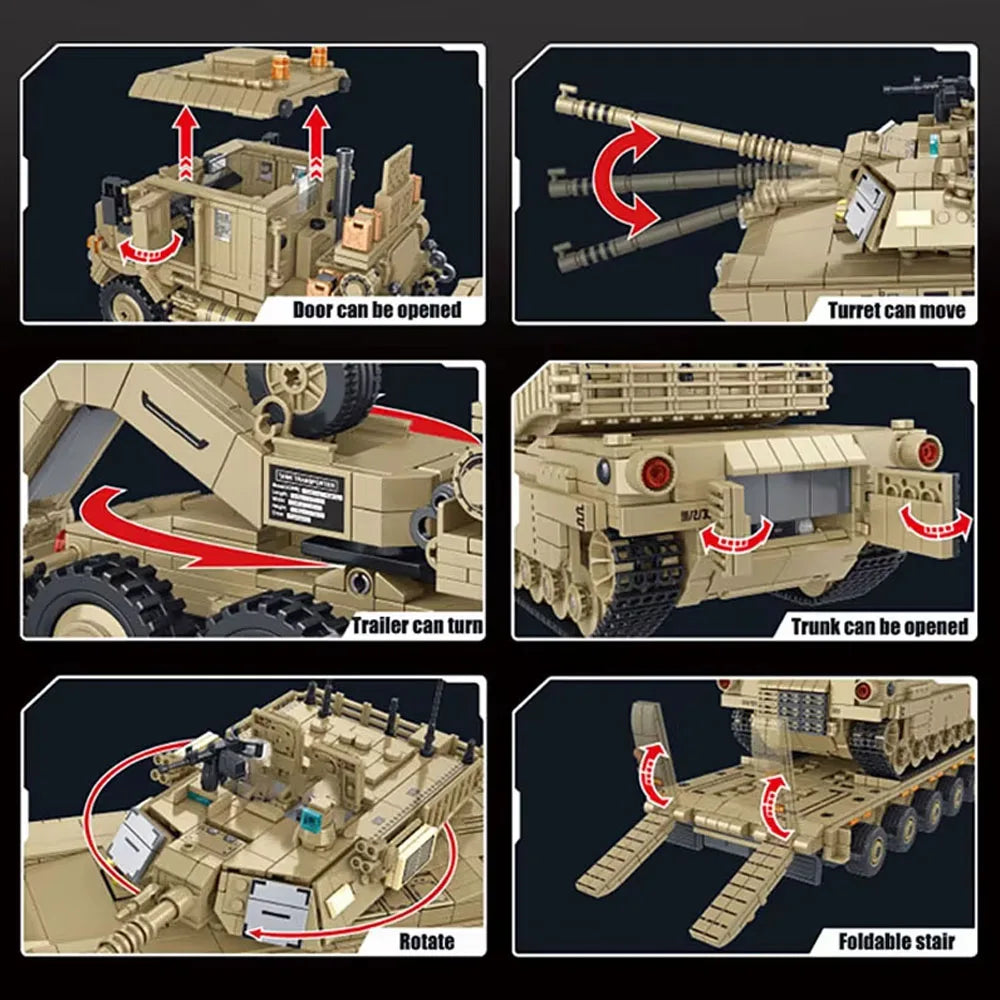 Military MOC 3482pcs M1070 Armored Vehicle M1A2 Tank Trasport Truck Building Blocks World wars Technical Bricks Toys Boys Adult