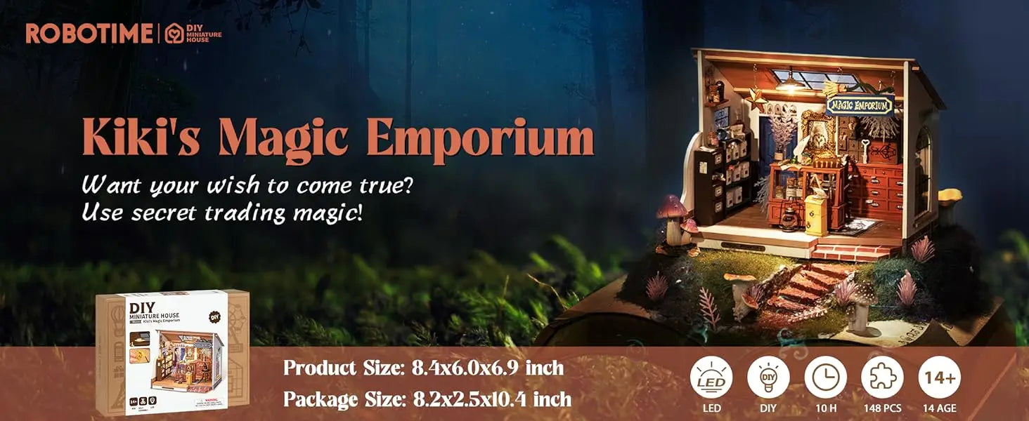 Robotime Rolife DIY Dollhouse Kiki's Magic Emporium Decorative Ornament Kids Miniature Fantasy Magic Doll House Wooden Kit Toy