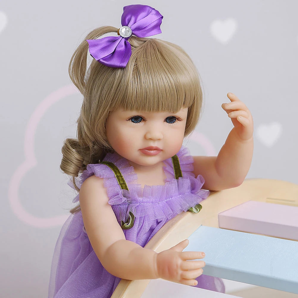 Fashion 55cm Simulation Princess Dolls Toy Mini Cute Purple Dress Baby Series Doll with Golden Curly Hair For Kids Kawaii Dolls