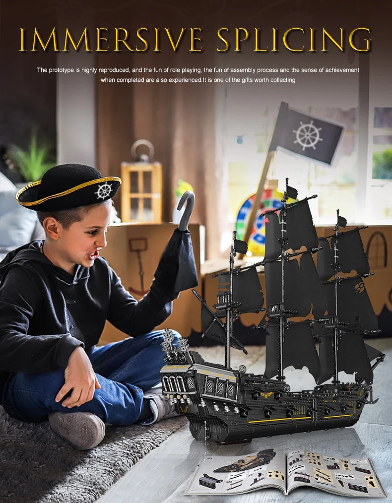 Mould King 13197 Pirate Ship Building Blocks Flying Dutchman Boat Construction Kit for Adults Kids Bricks Toys Christmas Gifts