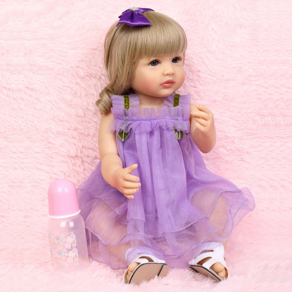 Fashion 55cm Simulation Princess Dolls Toy Mini Cute Purple Dress Baby Series Doll with Golden Curly Hair For Kids Kawaii Dolls