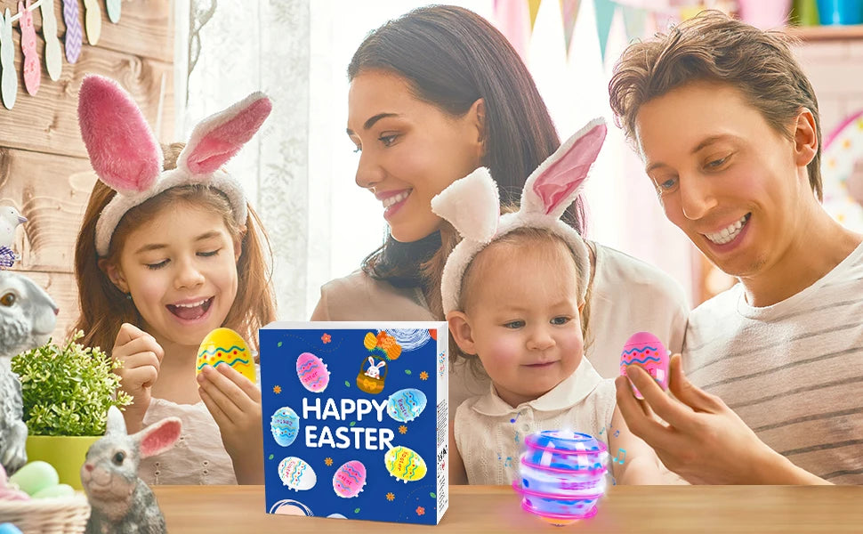 2024 TERRAMUS Easter Eggs Toys-6Pack Spinning Tops LED&Singing Party Favors Basket Stuffers Plastic Easter Gifts for Kids3+