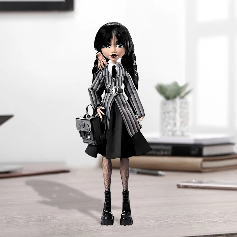 Girl in Black Statue Girls Sculpture with Backpack Table Collectible Decorations Gothic Style Desktop Ornaments for Kids Adults
