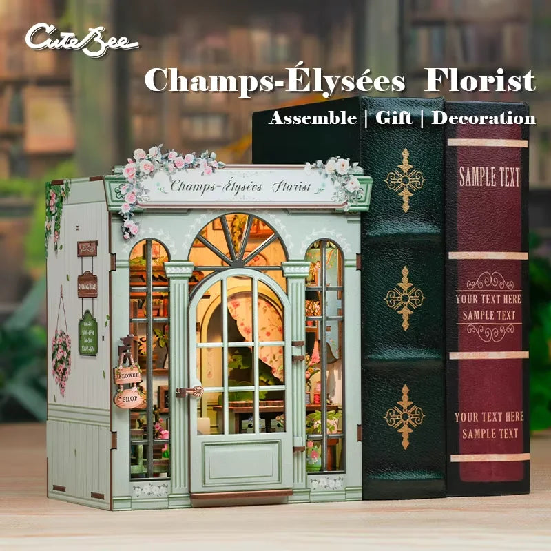 Cutebee DIY Miniature Booknook 3D Wooden Puzzle Bookshelf Insert for Dollhouses Perfect Child Birthday Gift Home Decor