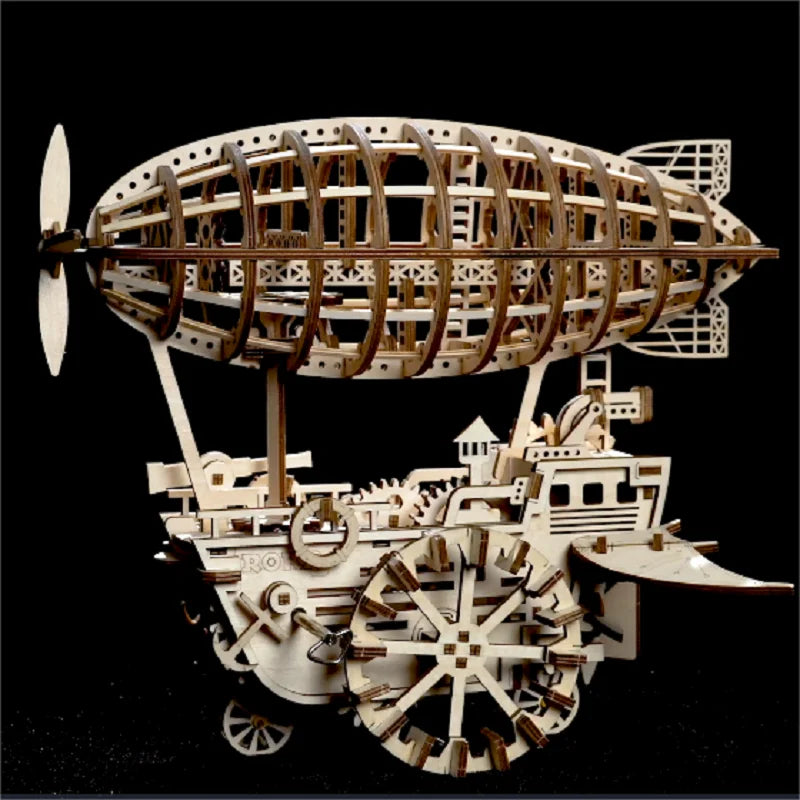 ROBOTIME Rokr 3D Wooden Puzzle Air Vehicle /Drive Tram Kit Gears - DIY Engineering Toy Aesthetic Desk Decor for Teens & Adults