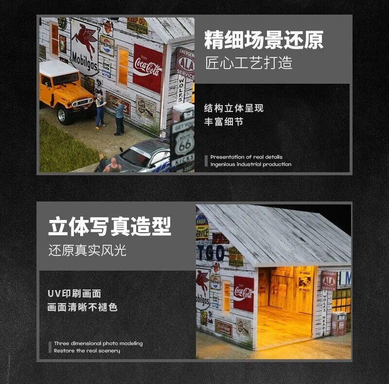 Diorama 1/64 Car Garage Model LED Lighting City Factory Car Parking Lot Scene Building Display Model Toys