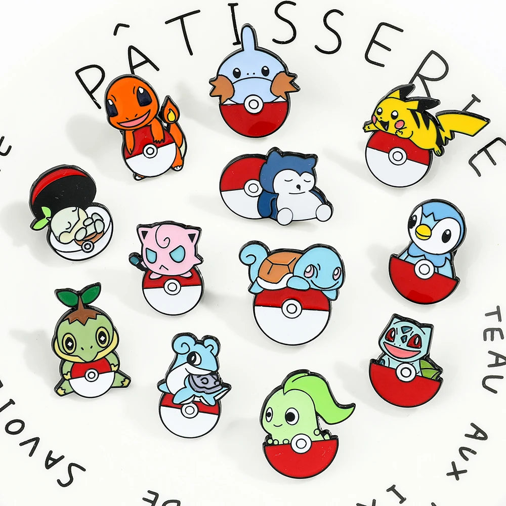 Anime Pokemon Enamel Pin Kawaii Poke Ball Pikachu Squirtle Charmander Metal Badge Brooch Jacket Jeans Lapel Pin Toys Accessories