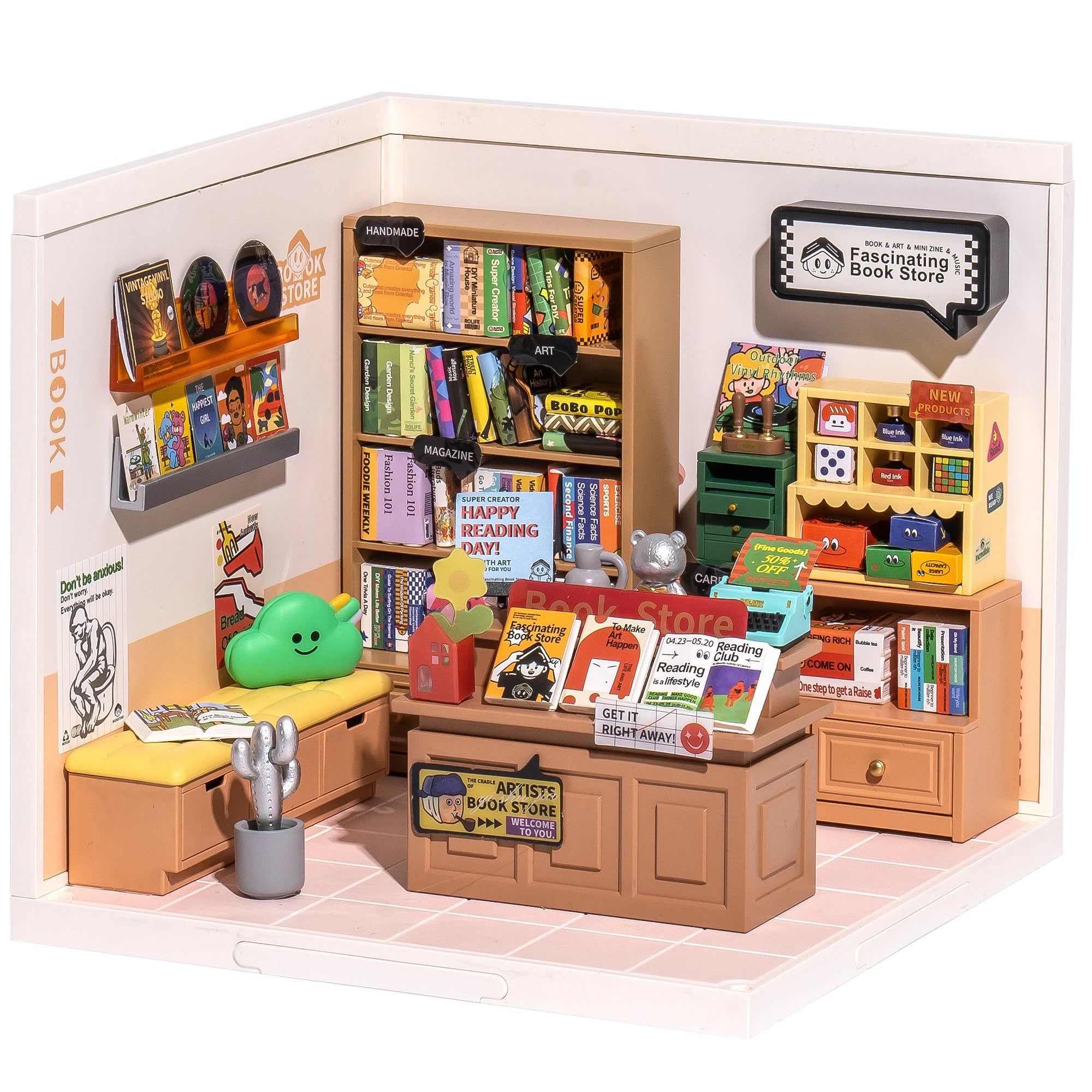 Robotime Rolife 3D Plastic Puzzle Mini Doll House Fascinating Book Store DIY Miniature House Kit