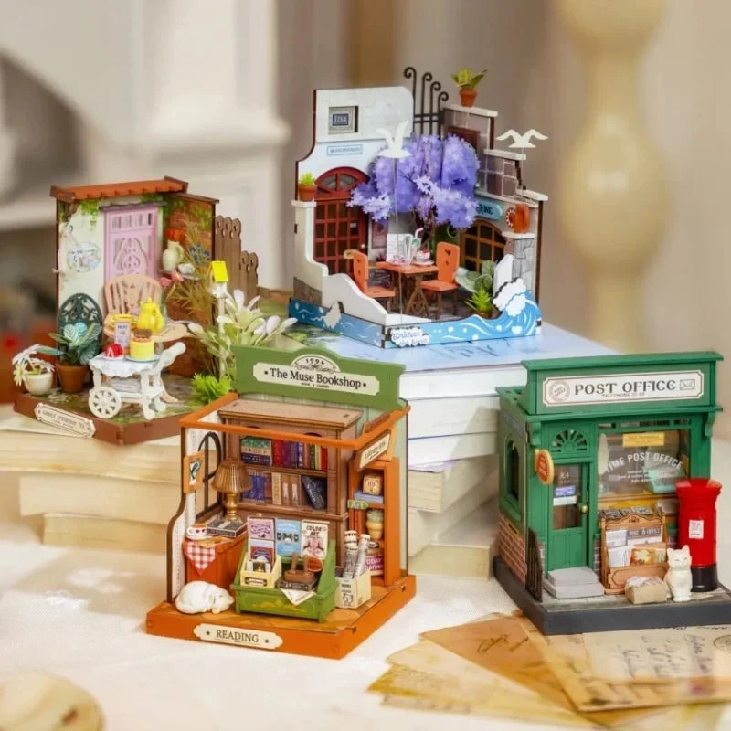 Robotime Rolife Miniature House for Kids 4 Kinds of Beautiful Design Wooden Toys for Girls Play Building Kits with Family