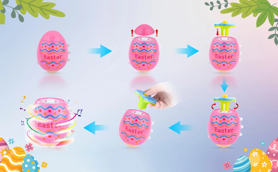 2024 TERRAMUS Easter Eggs Toys-6Pack Spinning Tops LED&Singing Party Favors Basket Stuffers Plastic Easter Gifts for Kids3+