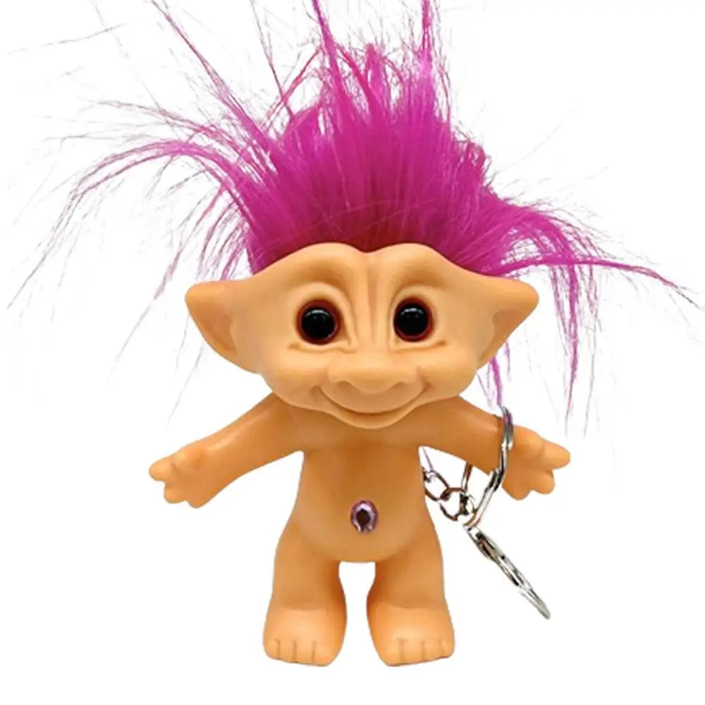 Troll Doll With Long Hair Vinyl Indian Ugly Doll Keychain Good Luck Troll Dolls Keychain Anti-Lost Key Chain Key Ring For Child