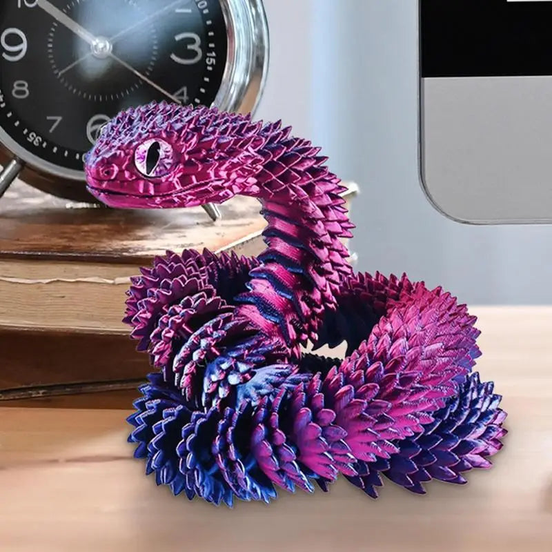 3D Printed Snake Model Toy Body Joint Movable Vipers Toys 3D Printed Snake Fidget Toy Simulation Snake Figurine Table Decoration
