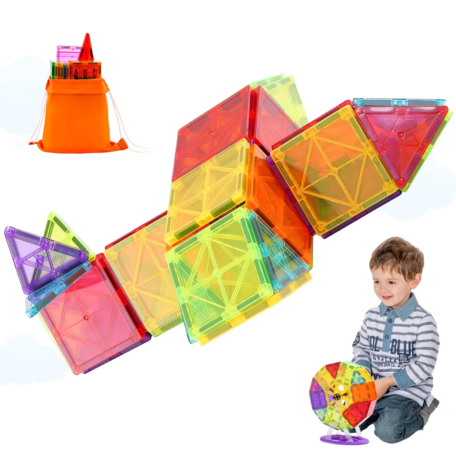 SucceBuy 121 PCS Children Magnetic Tiles Set Magnetic Building Blocks STEM Educational Construction Stacking Toys for Kids Gifts