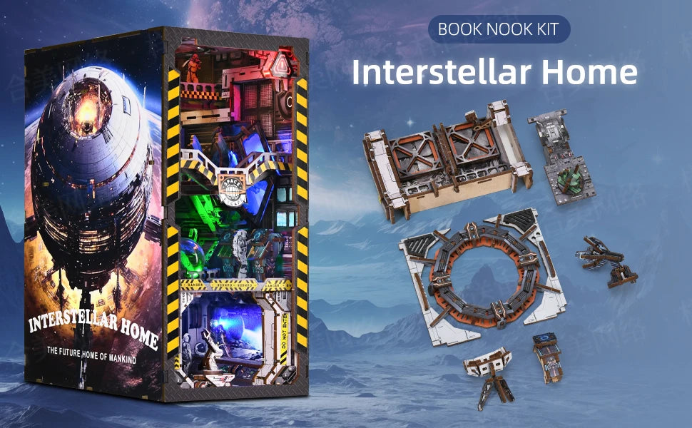 Book Nook Kit Apollo Bricks Space Exploration Model Build 3D Wooden Puzzle DIY Bookshelf Miniatural Astrona Dollhouse Decoration