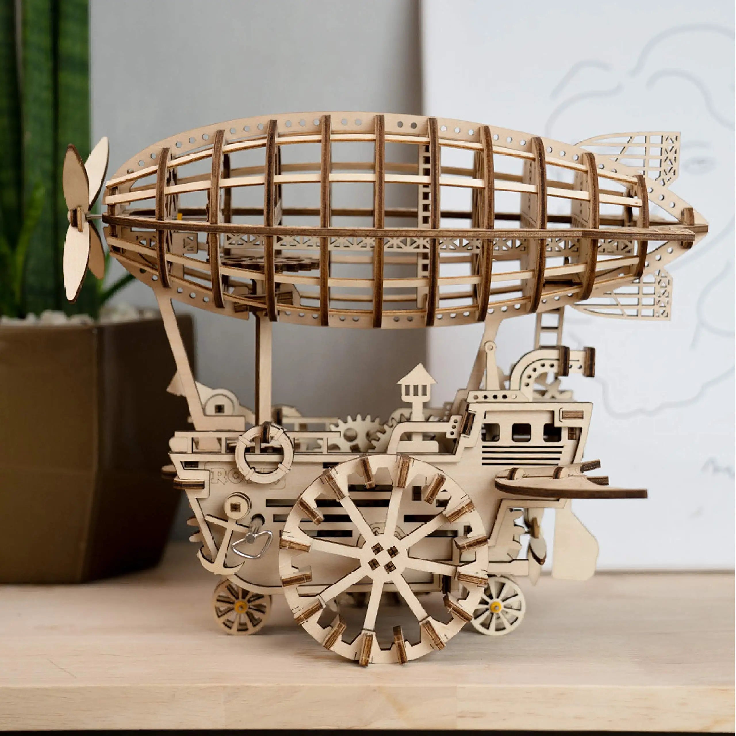 ROBOTIME Rokr 3D Wooden Puzzle Air Vehicle /Drive Tram Kit Gears - DIY Engineering Toy Aesthetic Desk Decor for Teens & Adults