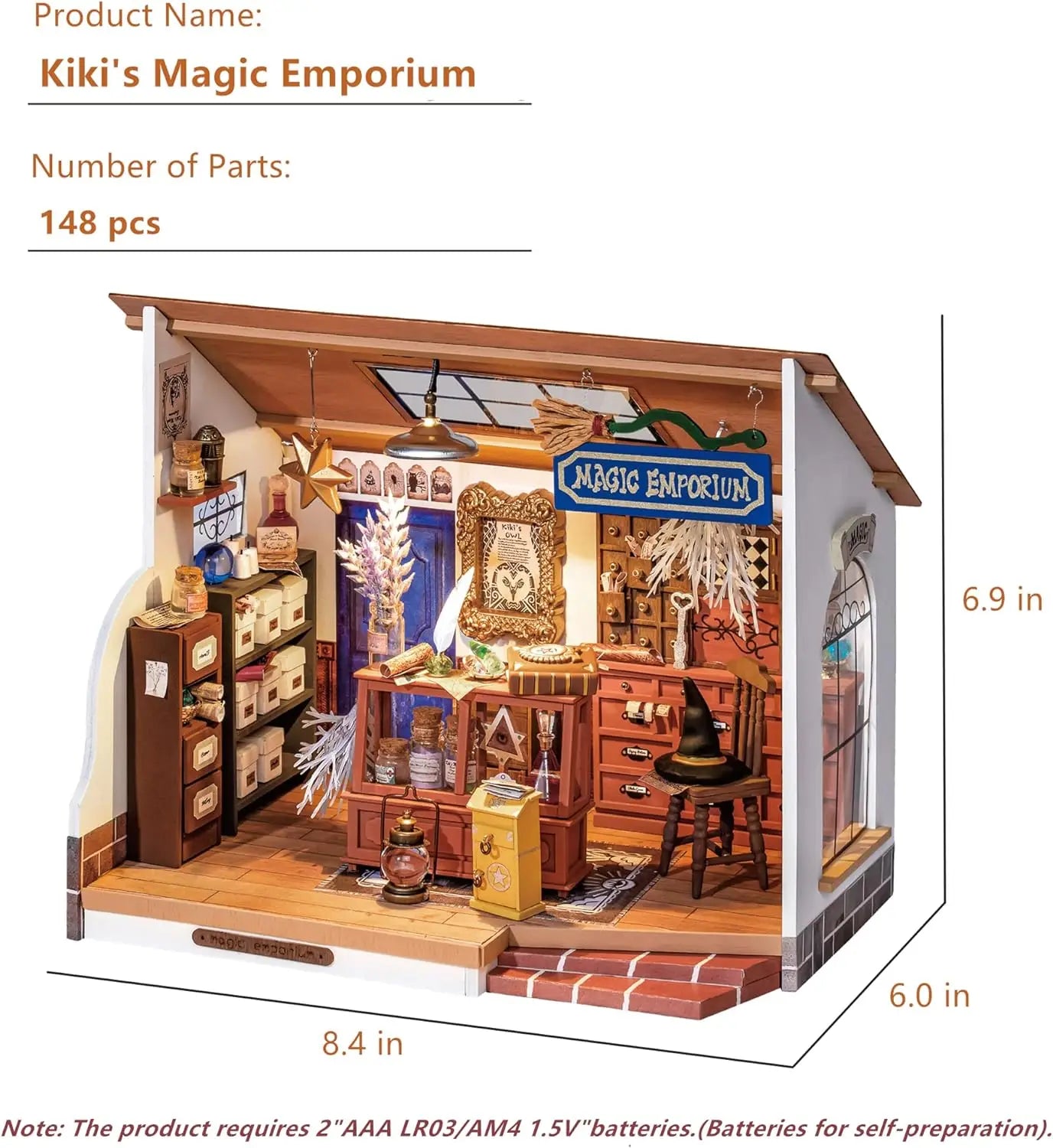 Robotime Rolife DIY Dollhouse Kiki's Magic Emporium Decorative Ornament Kids Miniature Fantasy Magic Doll House Wooden Kit Toy