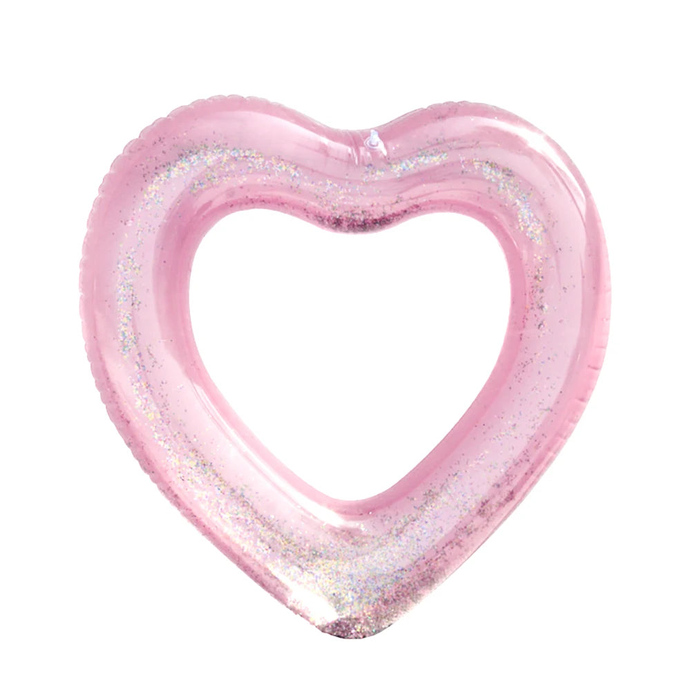 1pc Sequin Love Heart Swimming Ring Thickened PVC Inflatable Swim Circle Beach Swimming Pool Water Floating Ring